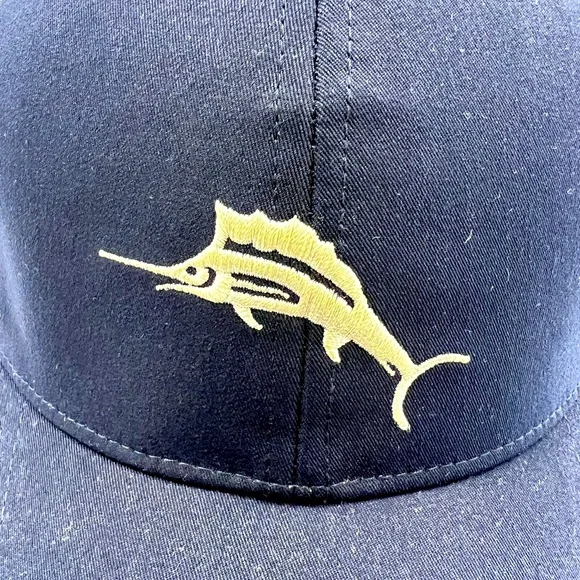 TOMMY BAHAMA CAP HAT, FRONT IS NAVY WITH SILVER EMBROIDERED LOGO, WITH NAVY MESH